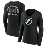 NHL Tampa Bay Lightning Women's Personalized Name & Number Monochrome Long Sleeve V-Neck T-Shirt