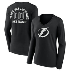 NHL Tampa Bay Lightning Women's Personalized Name & Number Monochrome Long Sleeve V-Neck T-Shirt