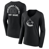 NHL Vancouver Canucks Women's Personalized Name & Number Monochrome Long Sleeve V-Neck T-Shirt