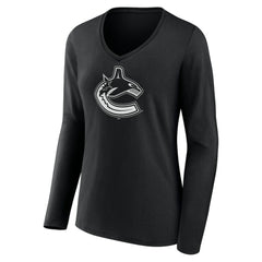 NHL Vancouver Canucks Women's Personalized Name & Number Monochrome Long Sleeve V-Neck T-Shirt
