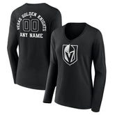 NHL Vegas Golden Knights Women's Personalized Name & Number Monochrome Long Sleeve V-Neck T-Shirt