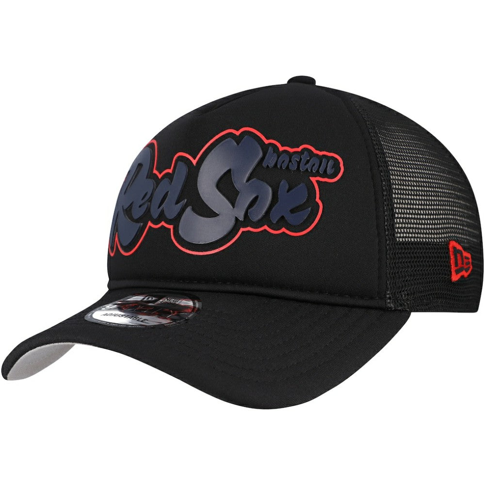 Black Boston Red Sox New Era Retro Bold A-Frame Trucker 9FORTY Adjustable Hat