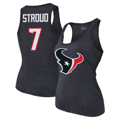 C.J. Stroud Majestic Threads Women's Name & Number Tri-Blend Tank Top - Houston Texans Tops