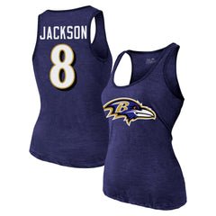 Lamar Jackson Majestic Threads Women's Name & Number Tri-Blend Tank Top - Baltimore Ravens Tops