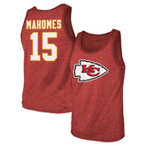 Patrick Mahomes Majestic Threads Tri-Blend Player Name & Number Tank Top - Kansas City Chiefs Tops