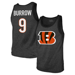 Joe Burrow Majestic Threads Tri-Blend Player Name & Number Tank Top - Cincinnati Bengals Tops