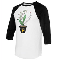 White/Black Pittsburgh Pirates Tiny Turnip Unisex Lilies and Ladybugs 3/4-Sleeve Raglan T-Shirt