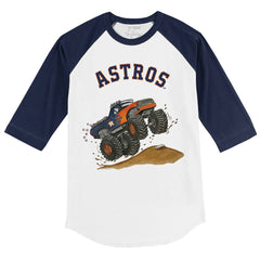 White/Navy Houston Astros Tiny Turnip Youth Monster Truck 3/4-Sleeve Raglan T-Shirt