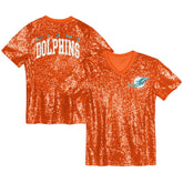 Girls Youth Wordmark Sequin V-Neck Top - Miami Dolphins Tops