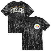 Girls Youth Wordmark Sequin V-Neck Top - Pittsburgh Steelers Tops