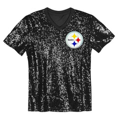 Girls Youth Wordmark Sequin V-Neck Top - Pittsburgh Steelers Tops