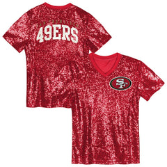 Girls Youth Wordmark Sequin V-Neck Top - San Francisco 49ers Tops