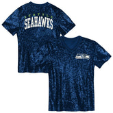 Girls Youth Wordmark Sequin V-Neck Top - Seattle Seahawks Tops