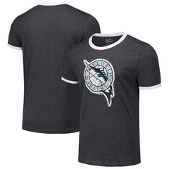 Black Florida Marlins Majestic Threads Ringer Tri-Blend T-Shirt