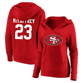 Christian McCaffrey Women's Plus Size Player Name & Number V-Neck Pullover Hoodie - San Francisco 49ers Hoodies