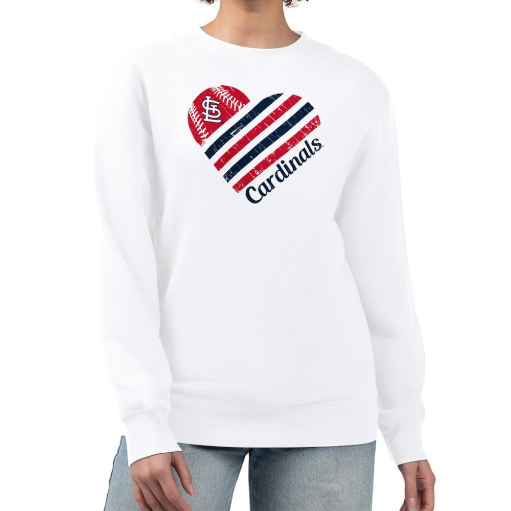 White St. Louis Cardinals G-III 4Her by Carl Banks Women's Heart Logo Fleece Pullover Sweatshirt