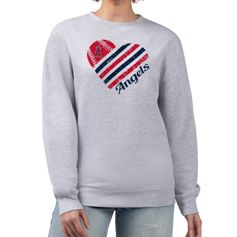 Heather Gray Los Angeles Angels G-III 4Her by Carl Banks Women's Heart Logo Fleece Pullover Sweatshirt