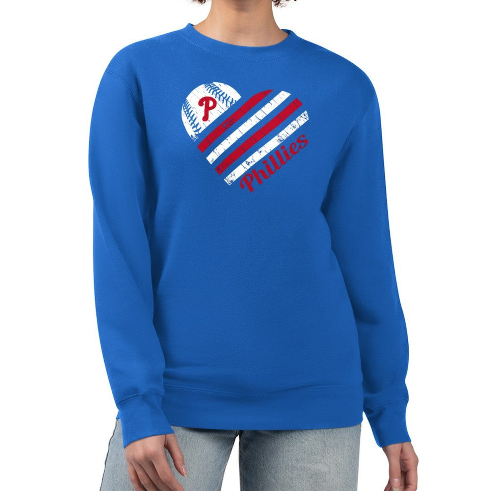 Royal Philadelphia Phillies G-III 4Her by Carl Banks Women's Heart Logo Fleece Pullover Sweatshirt