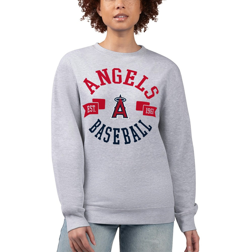 Heather Gray Los Angeles Angels G-III 4Her by Carl Banks Women's Team Logo Fleece Pullover Sweatshirt