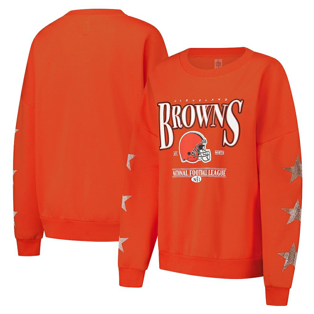 Gameday Couture Women's Rhinestone Star Sleeve Settle the Score Oversized Pullover Sweatshirt - Cleveland Browns Pullover