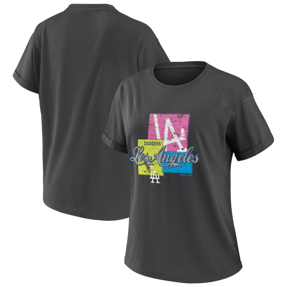 Charcoal Los Angeles Dodgers WEAR by Erin Andrews Women's Domestic Box Color Boyfriend T-Shirt