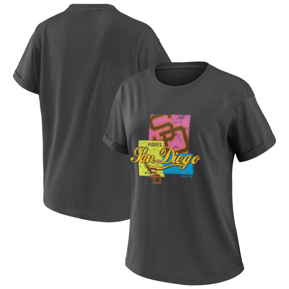 Charcoal San Diego Padres WEAR by Erin Andrews Women's Domestic Box Color Boyfriend T-Shirt