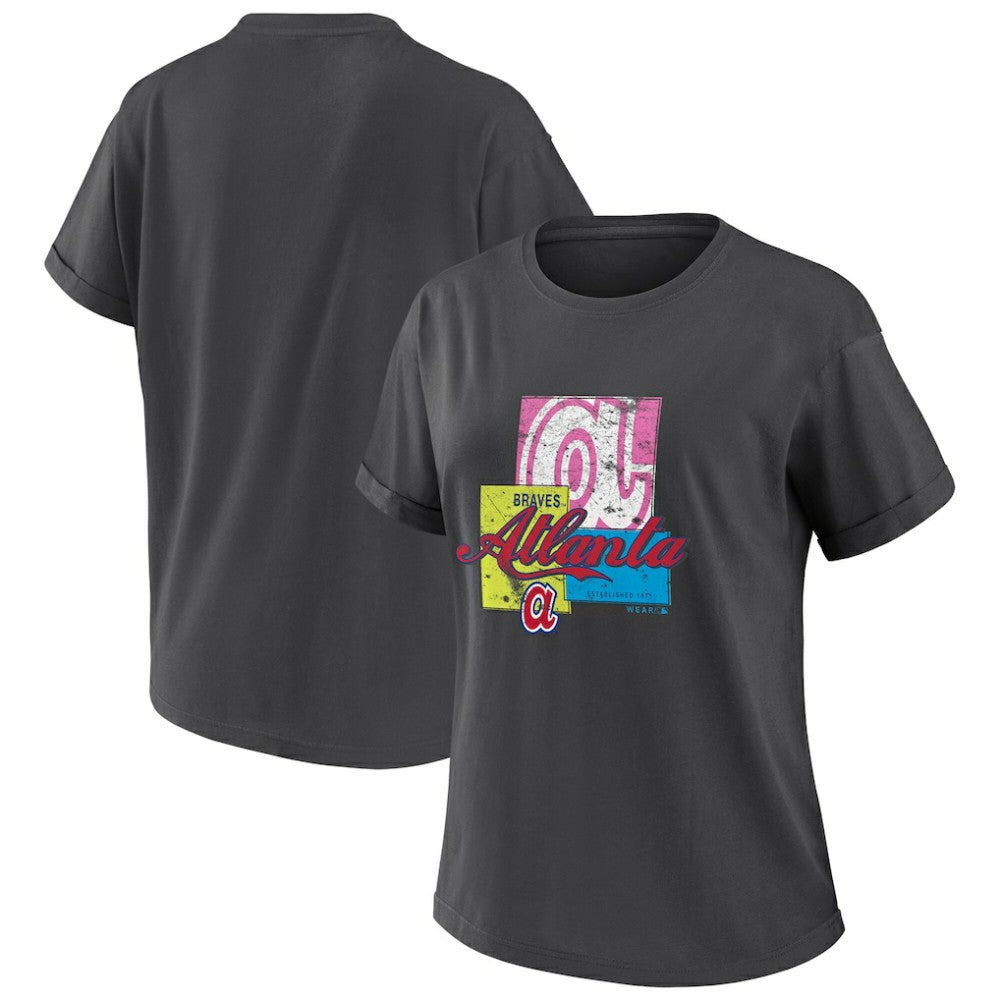 Charcoal Atlanta Braves WEAR by Erin Andrews Women's Domestic Box Color Boyfriend T-Shirt