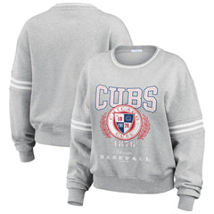 Heather Gray Chicago Cubs WEAR by Erin Andrews Women's Domestic Crest Pullover Sweatshirt