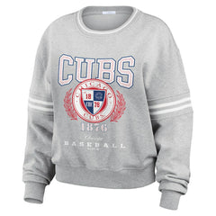 Heather Gray Chicago Cubs WEAR by Erin Andrews Women's Domestic Crest Pullover Sweatshirt