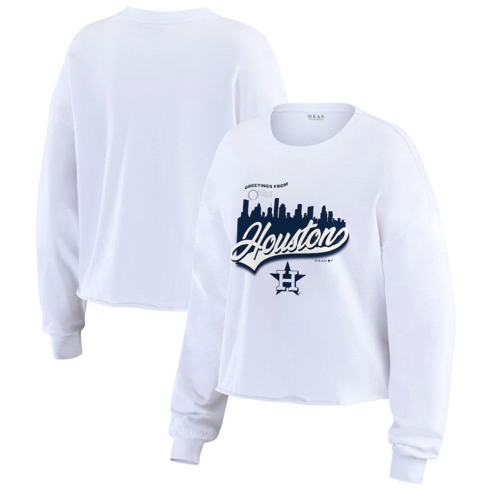 White Houston Astros WEAR by Erin Andrews Women's Domestic Postcard Long Sleeve T-Shirt