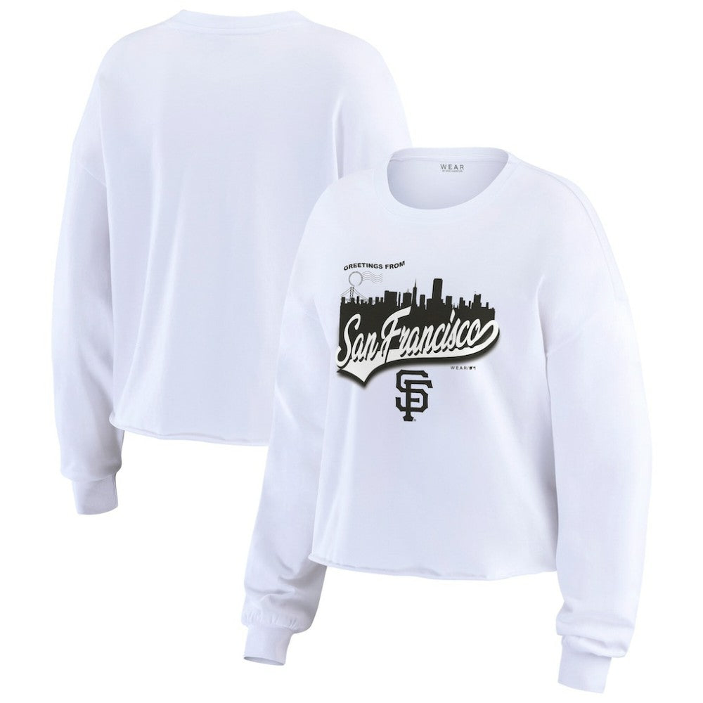 White San Francisco Giants WEAR by Erin Andrews Women's Domestic Postcard Long Sleeve T-Shirt