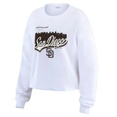 White San Diego Padres WEAR by Erin Andrews Women's Domestic Postcard Long Sleeve T-Shirt