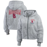 Heather Gray St. Louis Cardinals WEAR by Erin Andrews Women's Speckled Fleece Cropped Full-Zip Hoodie