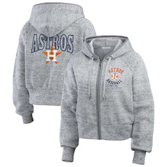 Heather Gray Houston Astros WEAR by Erin Andrews Women's Speckled Fleece Cropped Full-Zip Hoodie