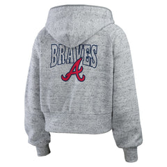 Heather Gray Atlanta Braves WEAR by Erin Andrews Women's Speckled Fleece Cropped Full-Zip Hoodie