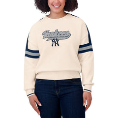 Cream New York Yankees WEAR by Erin Andrews Women's Stripe Pullover Sweater