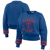 Royal Texas Rangers WEAR by Erin Andrews Women's Vintage Washed Cropped Pullover Sweatshirt