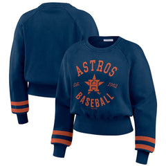 Navy Houston Astros WEAR by Erin Andrews Women's Vintage Washed Cropped Pullover Sweatshirt