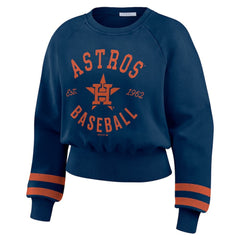 Navy Houston Astros WEAR by Erin Andrews Women's Vintage Washed Cropped Pullover Sweatshirt