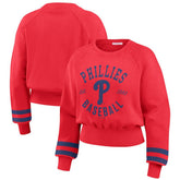 Red Philadelphia Phillies WEAR by Erin Andrews Women's Vintage Washed Cropped Pullover Sweatshirt