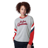 Heather Gray St. Louis Cardinals Starter Women's Triple A Fashion Color Block Long Sleeve Top