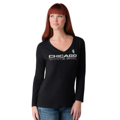 Black Chicago White Sox G-III 4Her by Carl Banks Women's Post Season Long Sleeve V-Neck T-Shirt