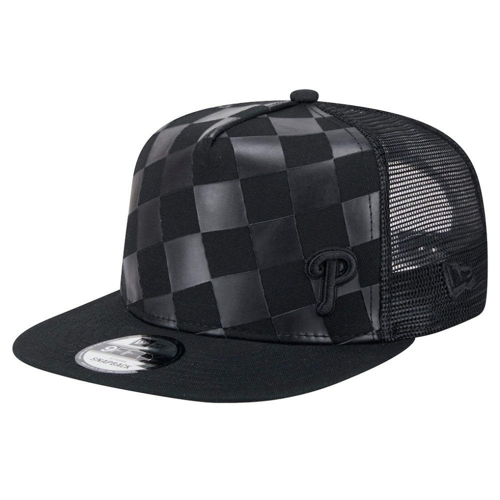 Black Philadelphia Phillies New Era Score Check 9FIFTY A-Frame Trucker Snapback Hat