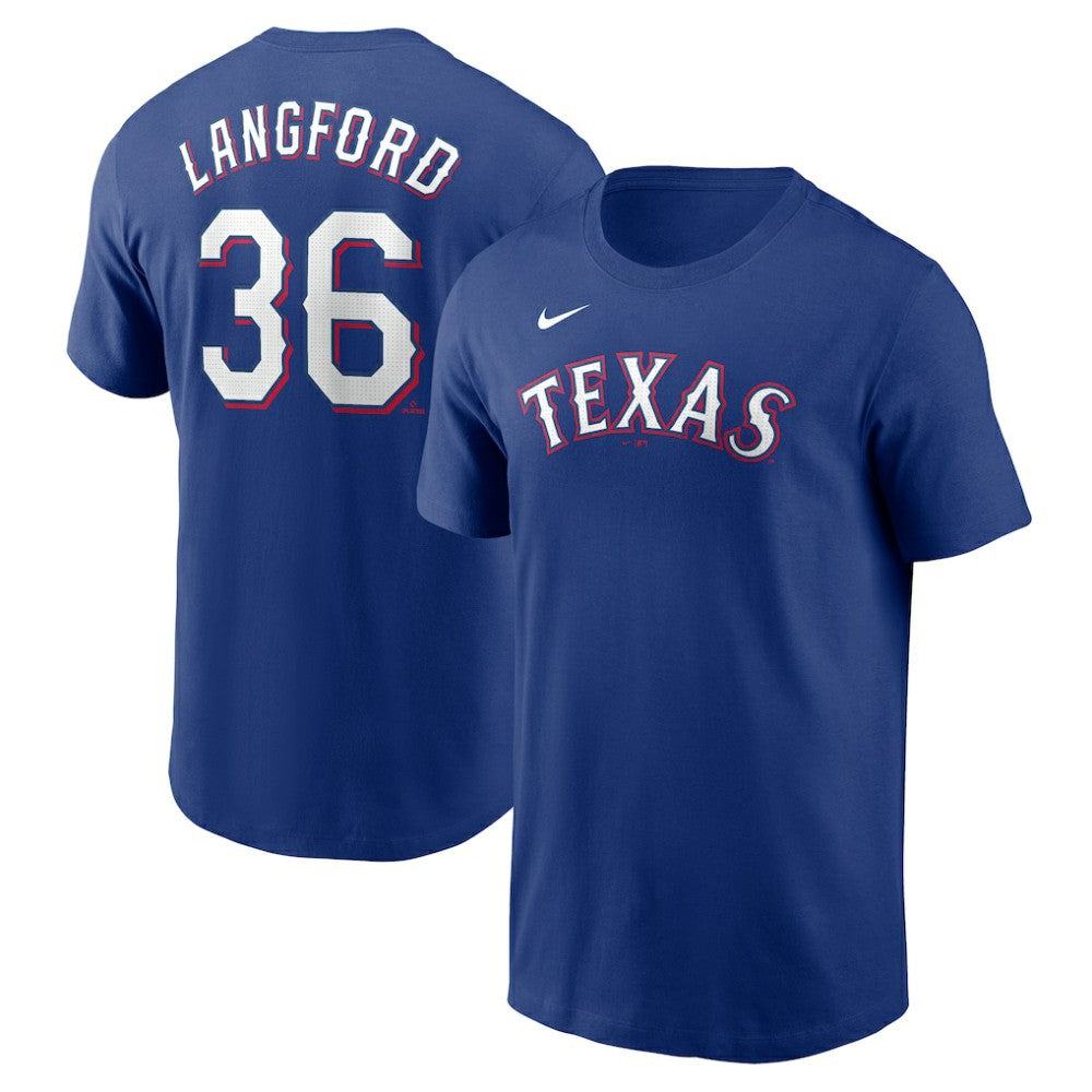 Royal Wyatt Langford Texas Rangers Nike Fuse Name & Number T-Shirt