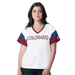 NHL Colorado Avalanche G-III 4Her by Carl Banks Women's Rink Oversized Rhinestone V-Neck T-Shirt