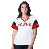 NHL Detroit Red Wings G-III 4Her by Carl Banks Women's Rink Oversized Rhinestone V-Neck T-Shirt