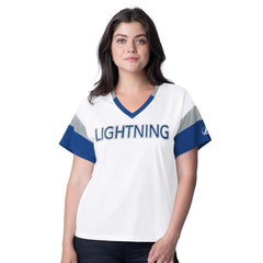 NHL Tampa Bay Lightning G-III 4Her by Carl Banks Women's Rink Oversized Rhinestone V-Neck T-Shirt