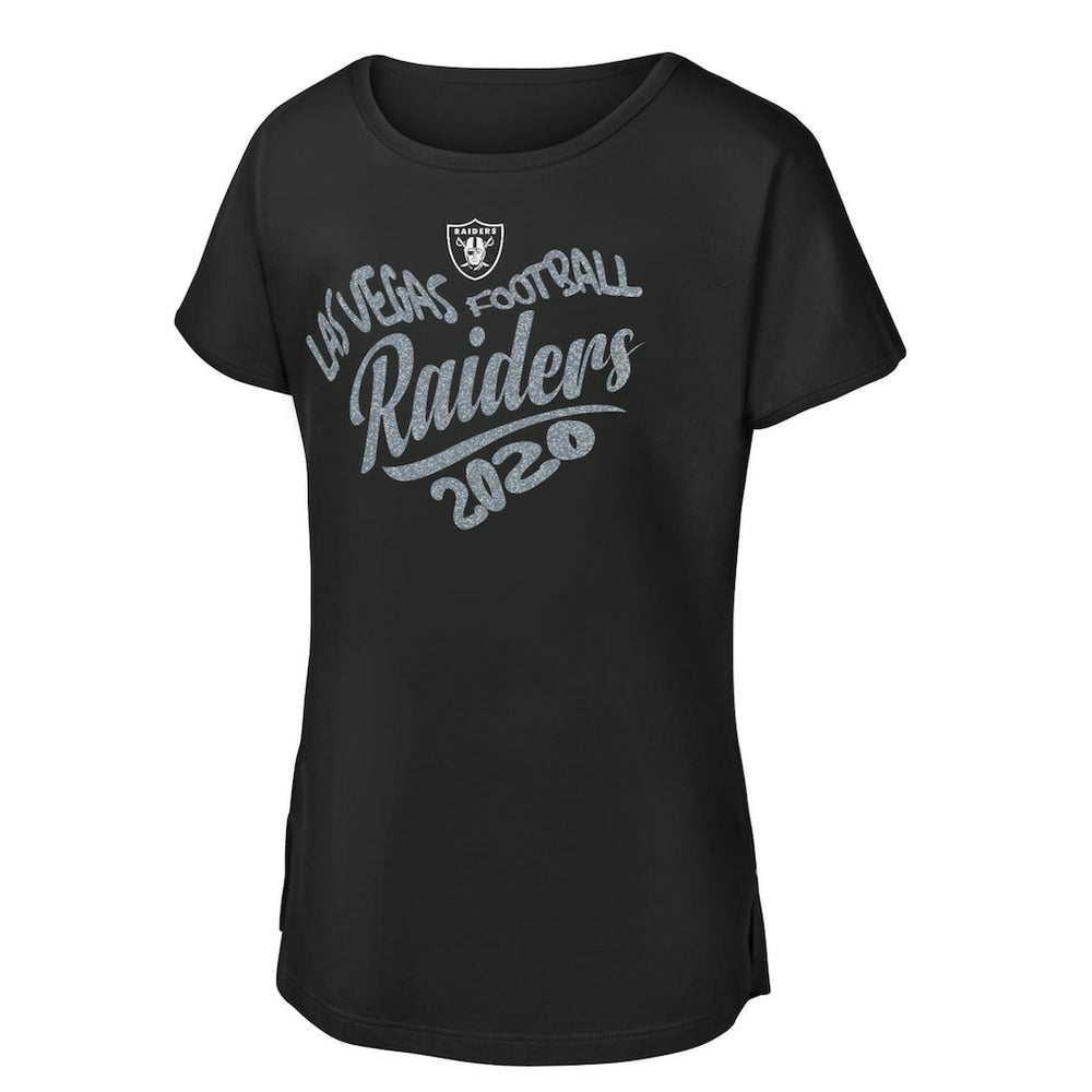 Girls Youth Script Heart Dolman T-Shirt - Las Vegas Raiders T-shirts