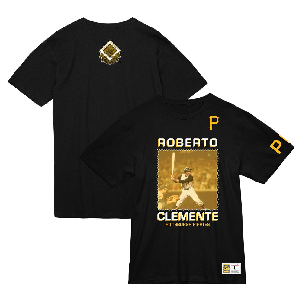Black Roberto Clemente Pittsburgh Pirates Mitchell & Ness Cooperstown Collection Heavyweight Premium Player Vintage Logo T-Shirt