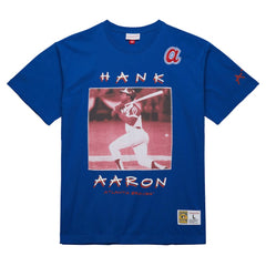 Royal Hank Aaron Atlanta Braves Mitchell & Ness Cooperstown Collection Heavyweight Premium Player Vintage Logo T-Shirt